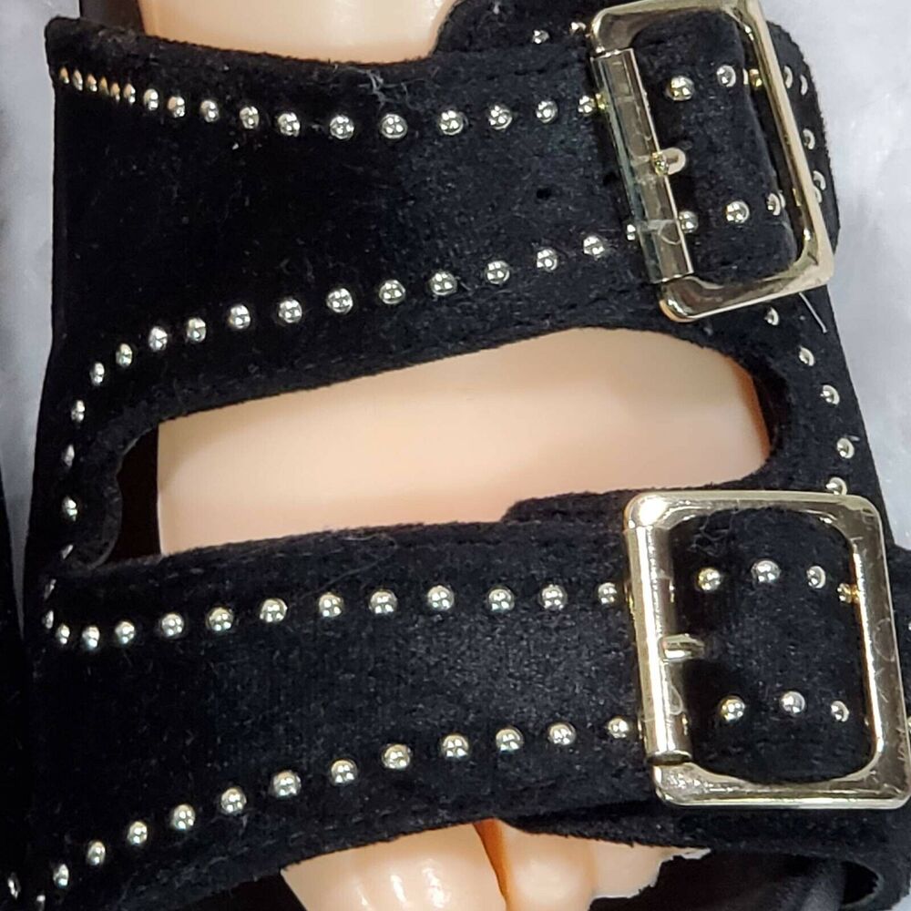 A New Day Womens 5 Footbed Sandals Black Velvet Gold Studs Double Strap Slip On - Picture 12 of 12